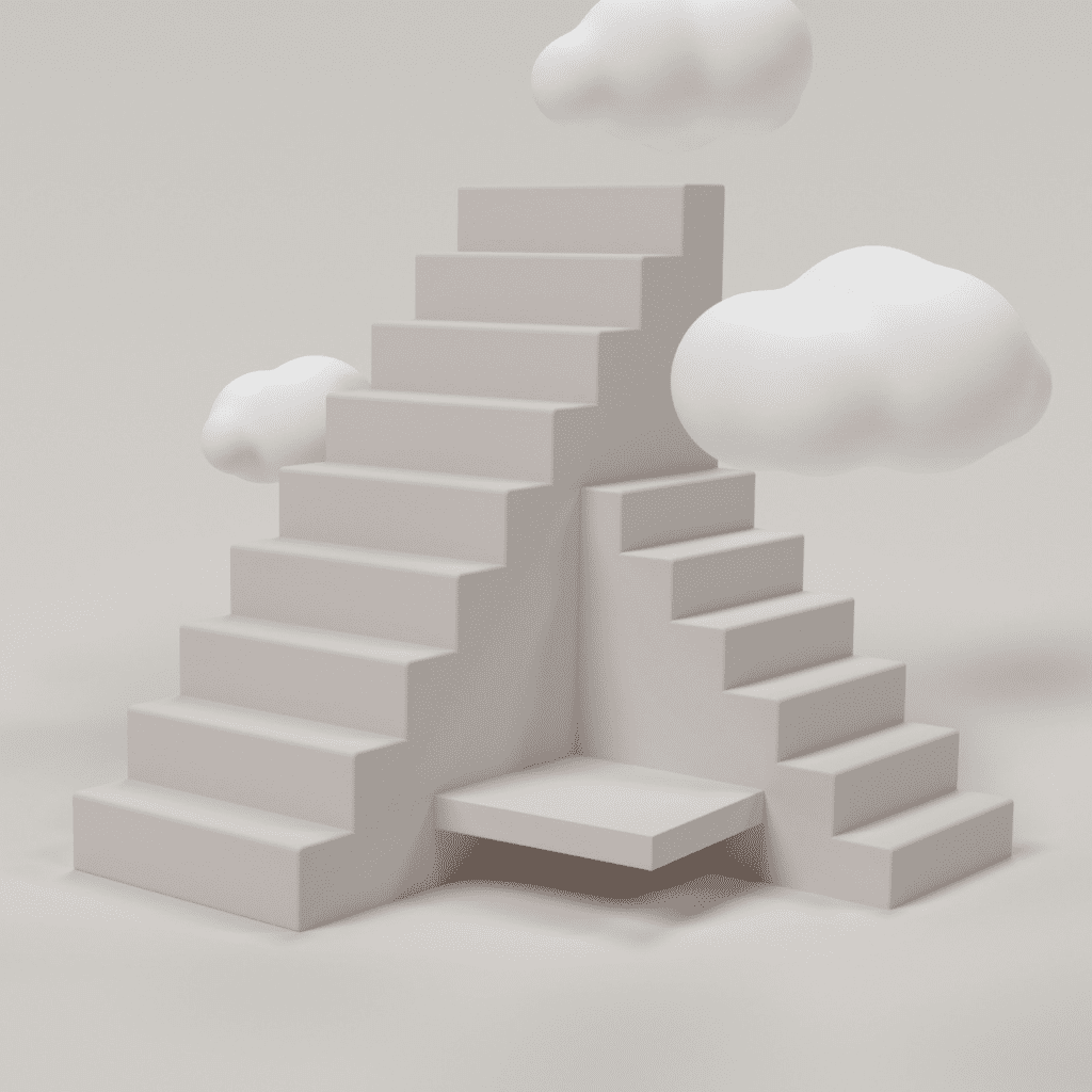Cloud Transformation Case Study - Abstract featured image with stairs to the clouds