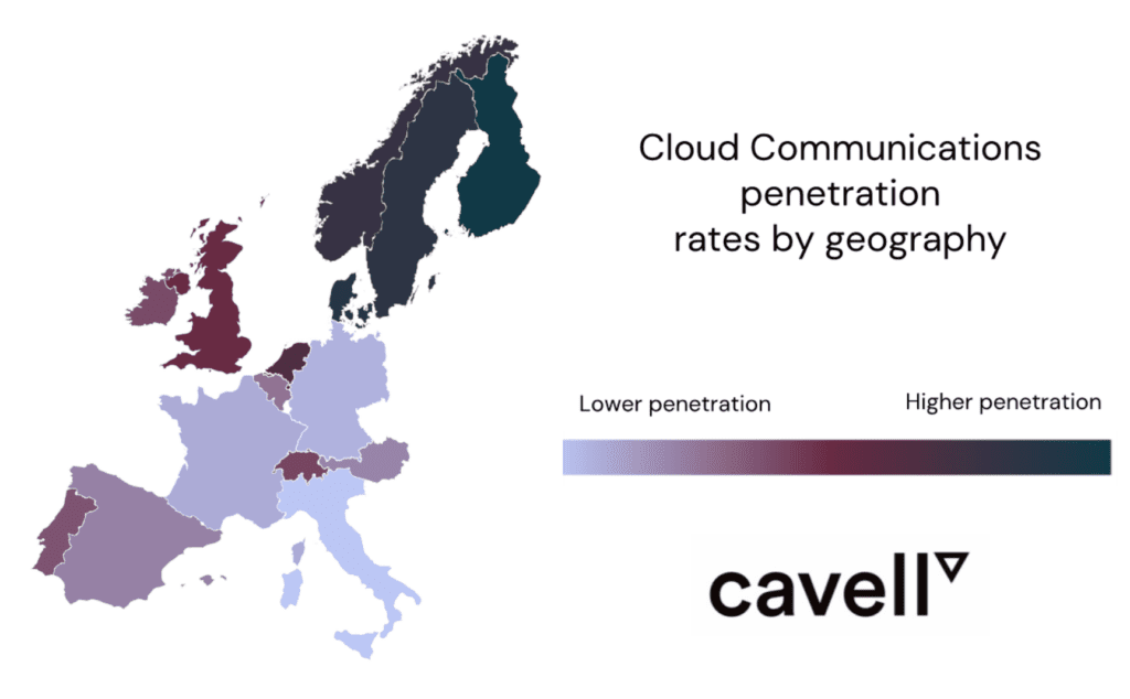 Diagram "Cloud Communications penetration rates by geography"